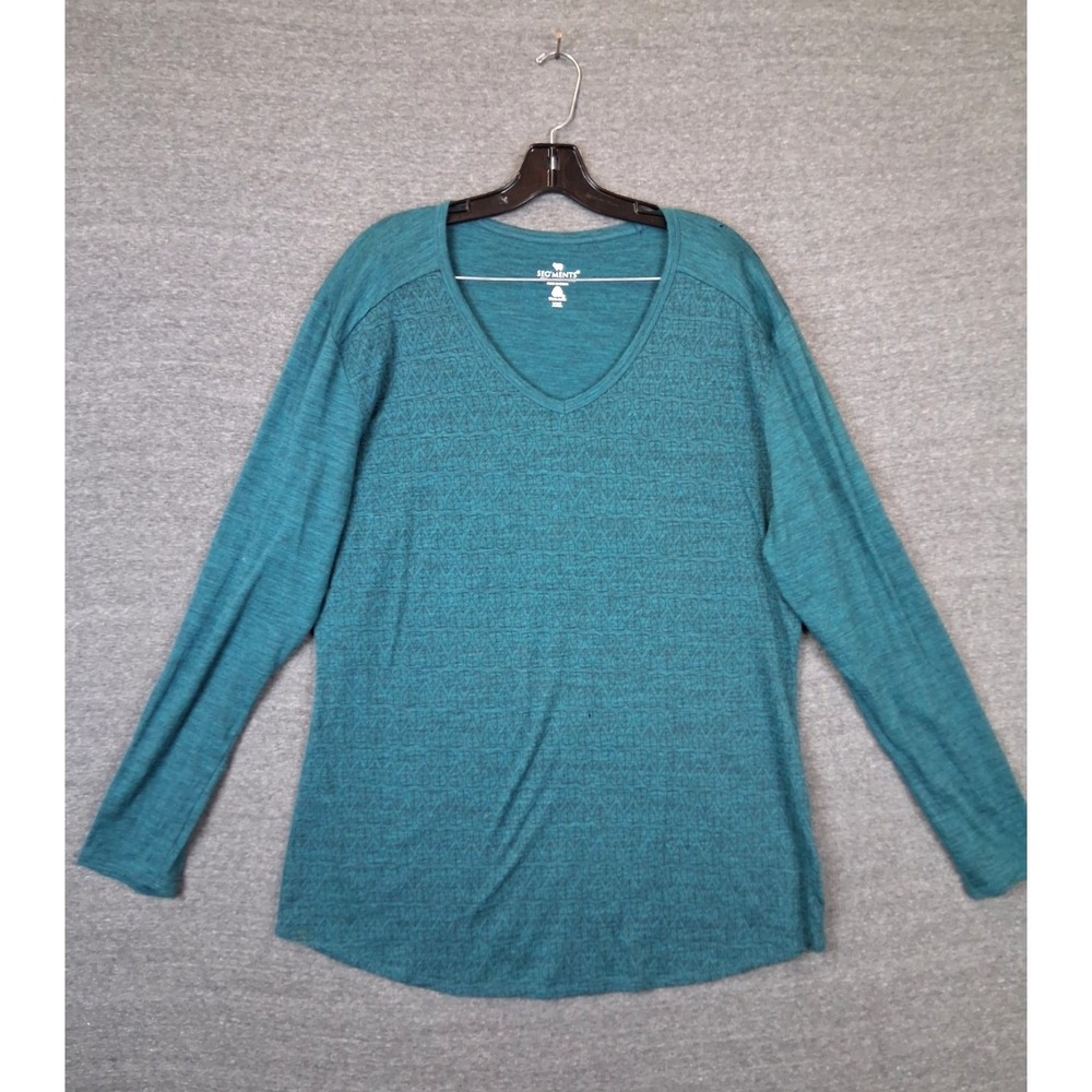 Segments Shirt Womens 2XL Blue Leaf Print 100% Merino Wool Pullover Base Flaw